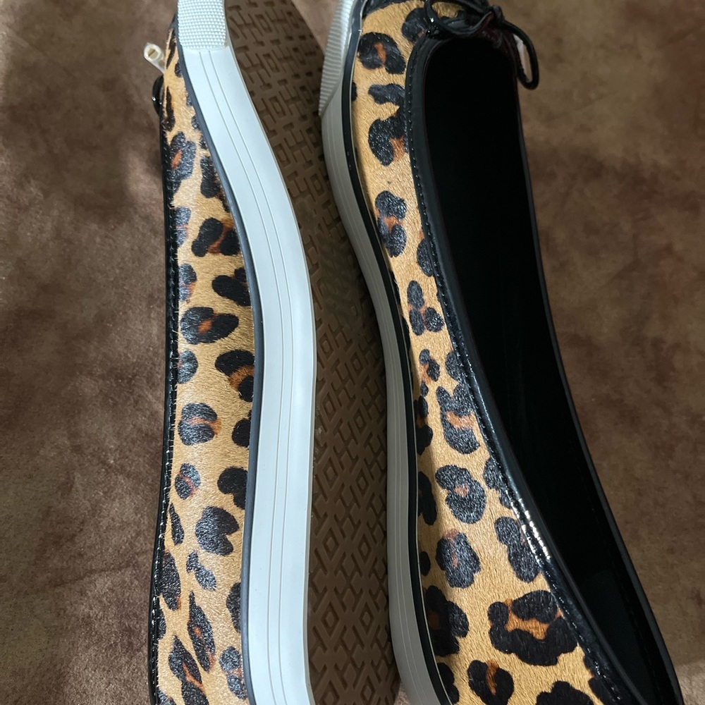 TORY BURCH SKYLER NIB AUTHENTIC CALF HAIR OCELOT LEOPARD BLK PATENT LEATHER FLAT - Picture 13 of 17